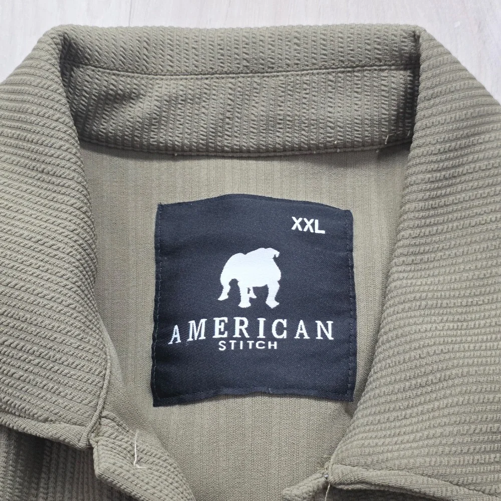 American Stitch Shirt Mens‎ XXL Olive Green Textured Ribbed Knit Button Down New